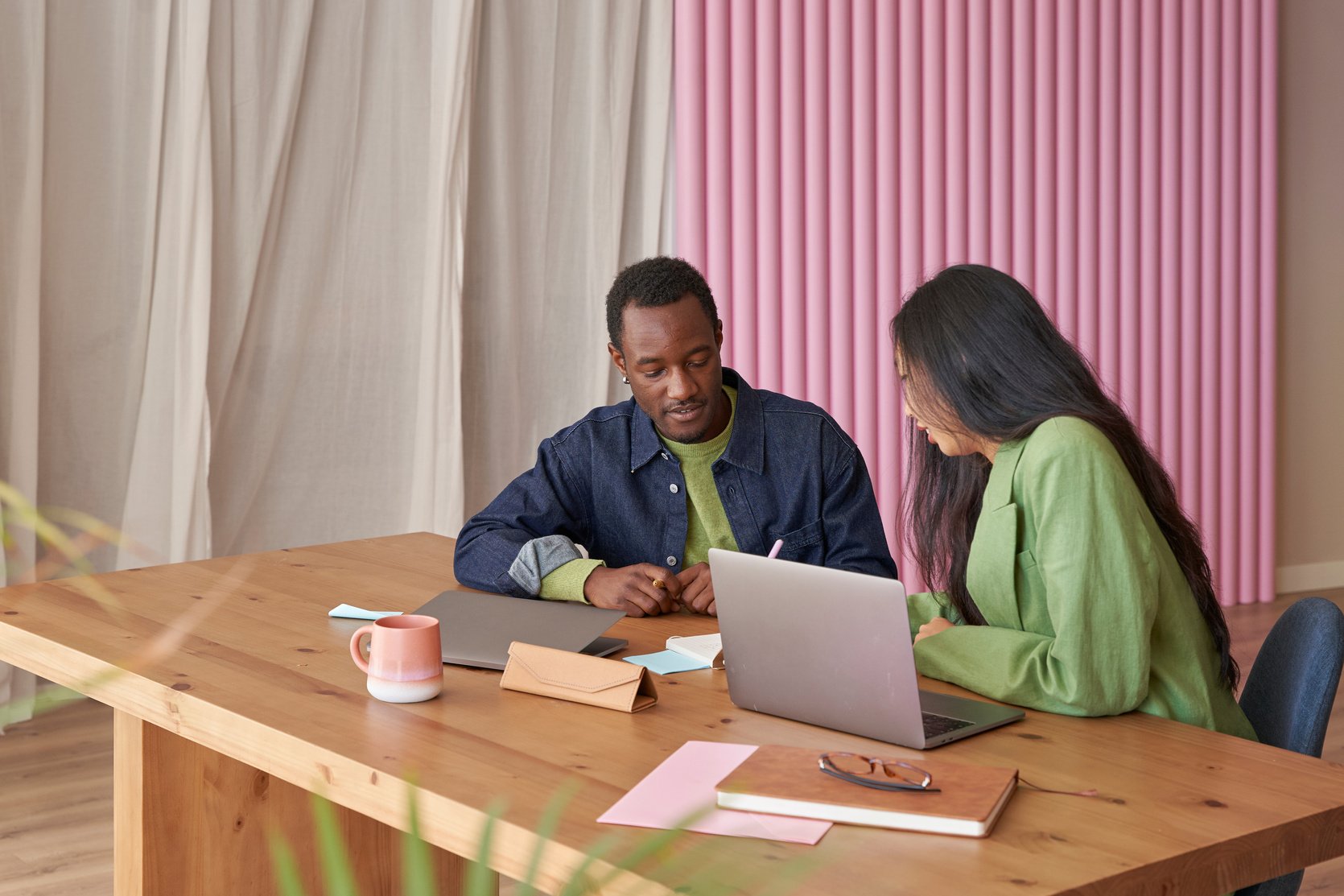 Student Interns Collaborating in Modern Colorful Office